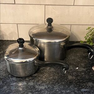 Farberware Stainless Steel Cookware Set with Black Handles. 3 qt and 1qt.